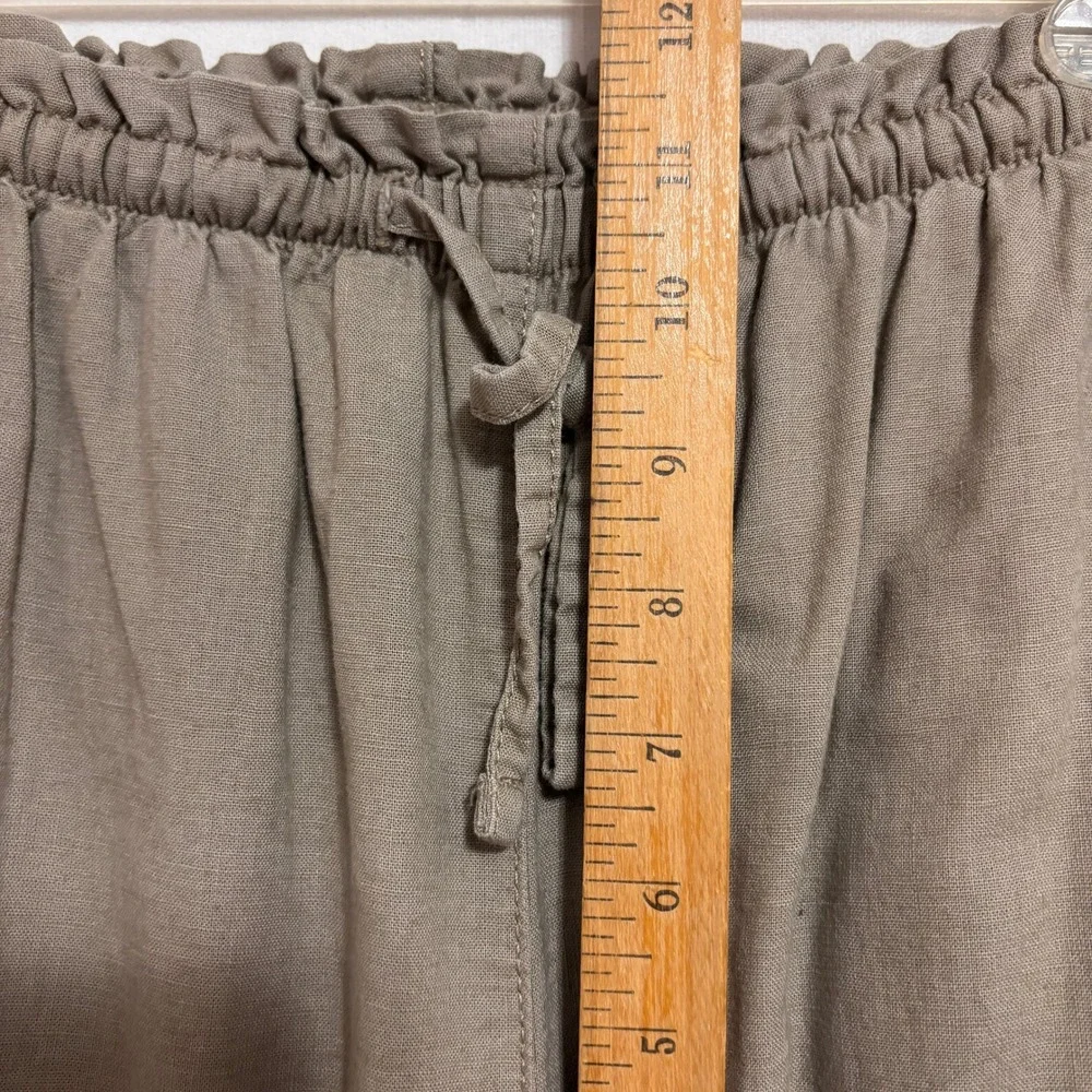 H&M Wide Leg Pants Women XS Taupe Linen Blend Paperbag Waist Casual Boho Coastal